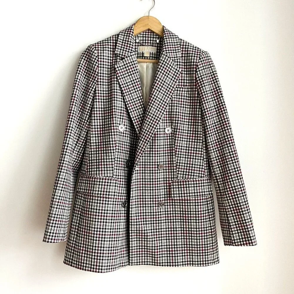 Michael Michael Kors Micro Plaid Structured Double Breasted Blazer 6